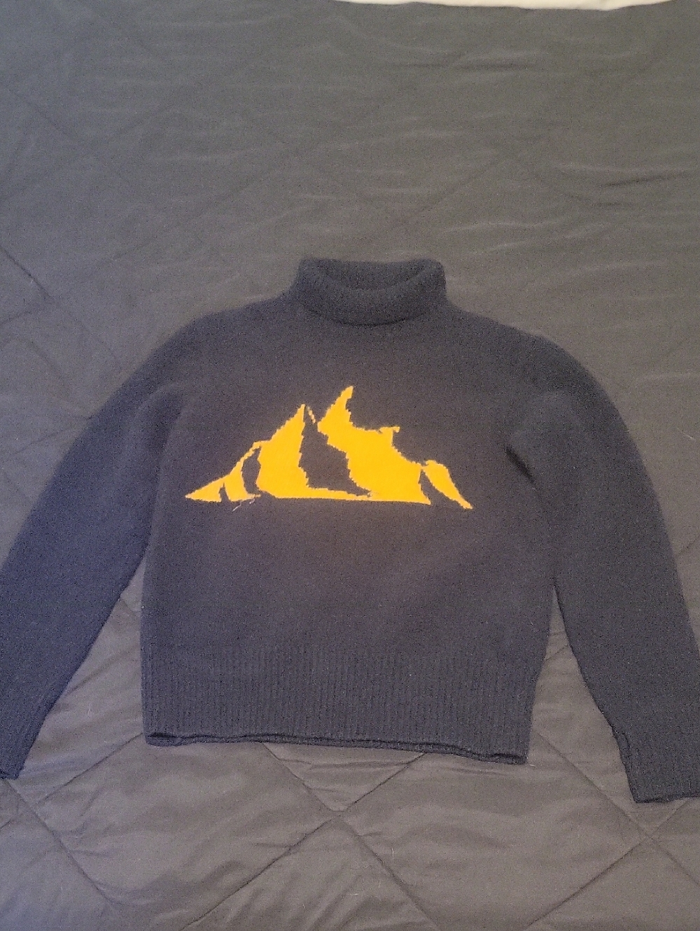 Oliver Spencer Black Turtleneck Sweater with Yellow Mountain Graphic